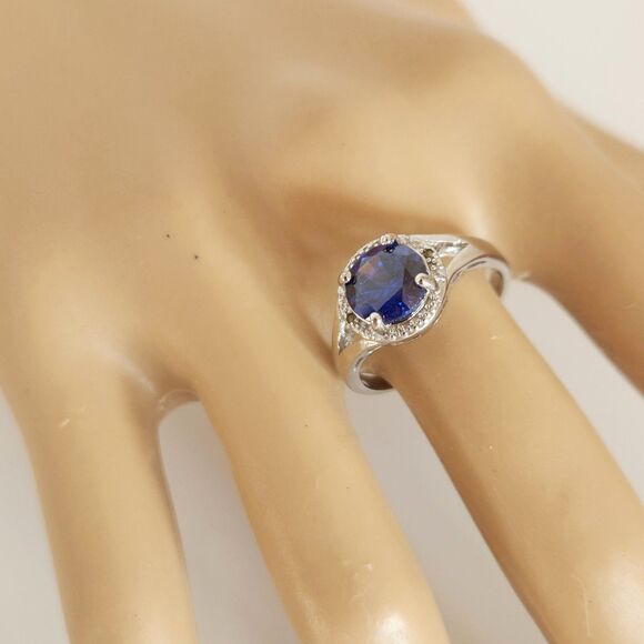 Tanzanite Simulated CZ Halo Ring Size 7-3/4 - Picture 7 of 10
